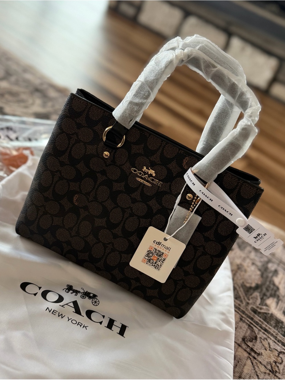 Coach Brown Signature Canvas Tote with Gold Hardware